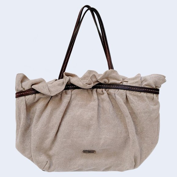 Moschino Handbags - Vintage Moschino Structured Canvas and Leather Tote Bag